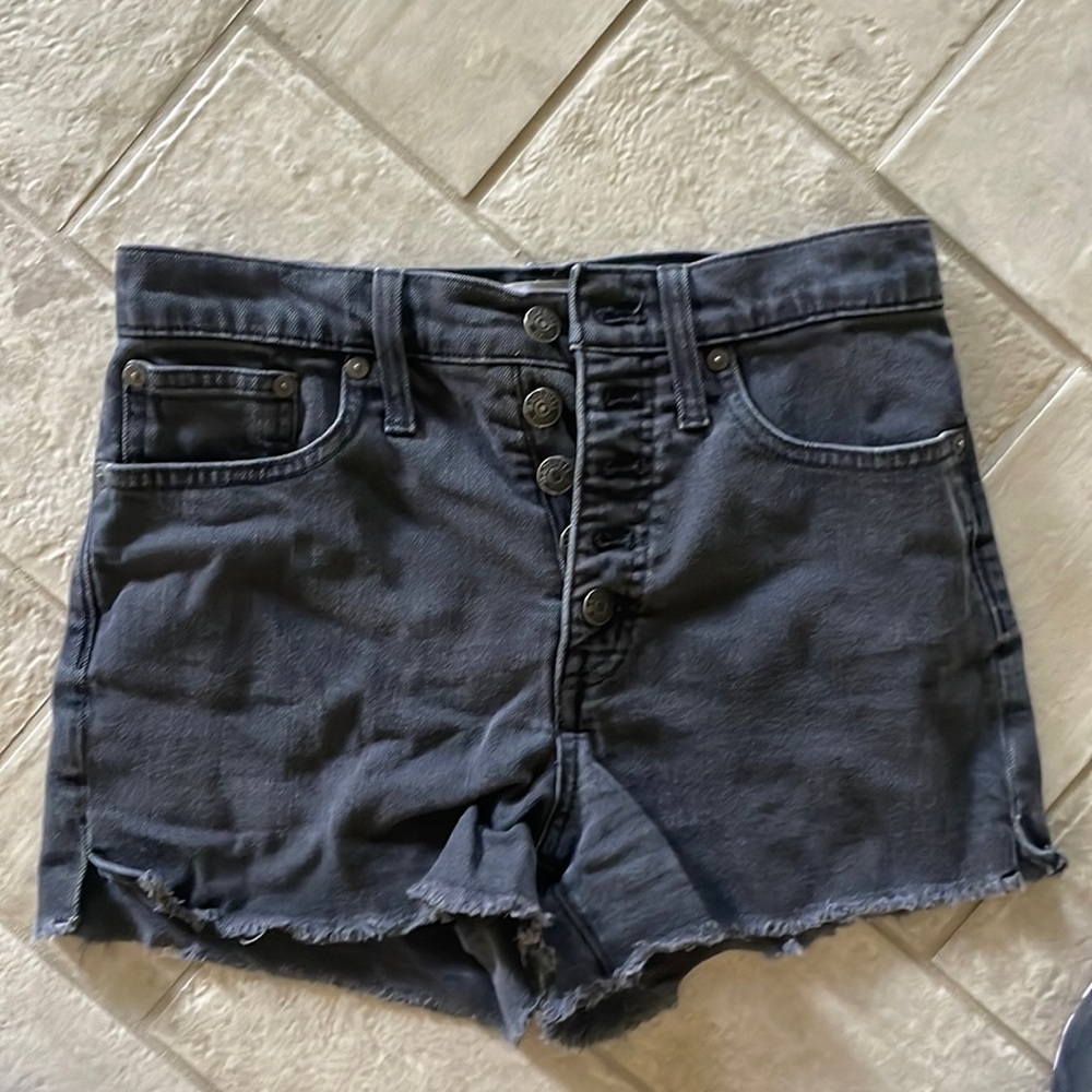 Black denim Madewell shorts.